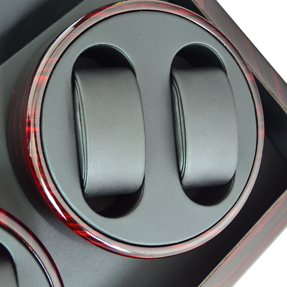 Double watch winder box cushion detail with PU leather wrapped interior