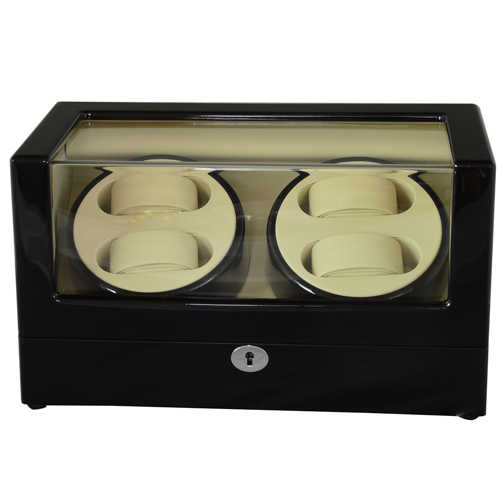 Watch winder cushion and interior close-up with beige finish