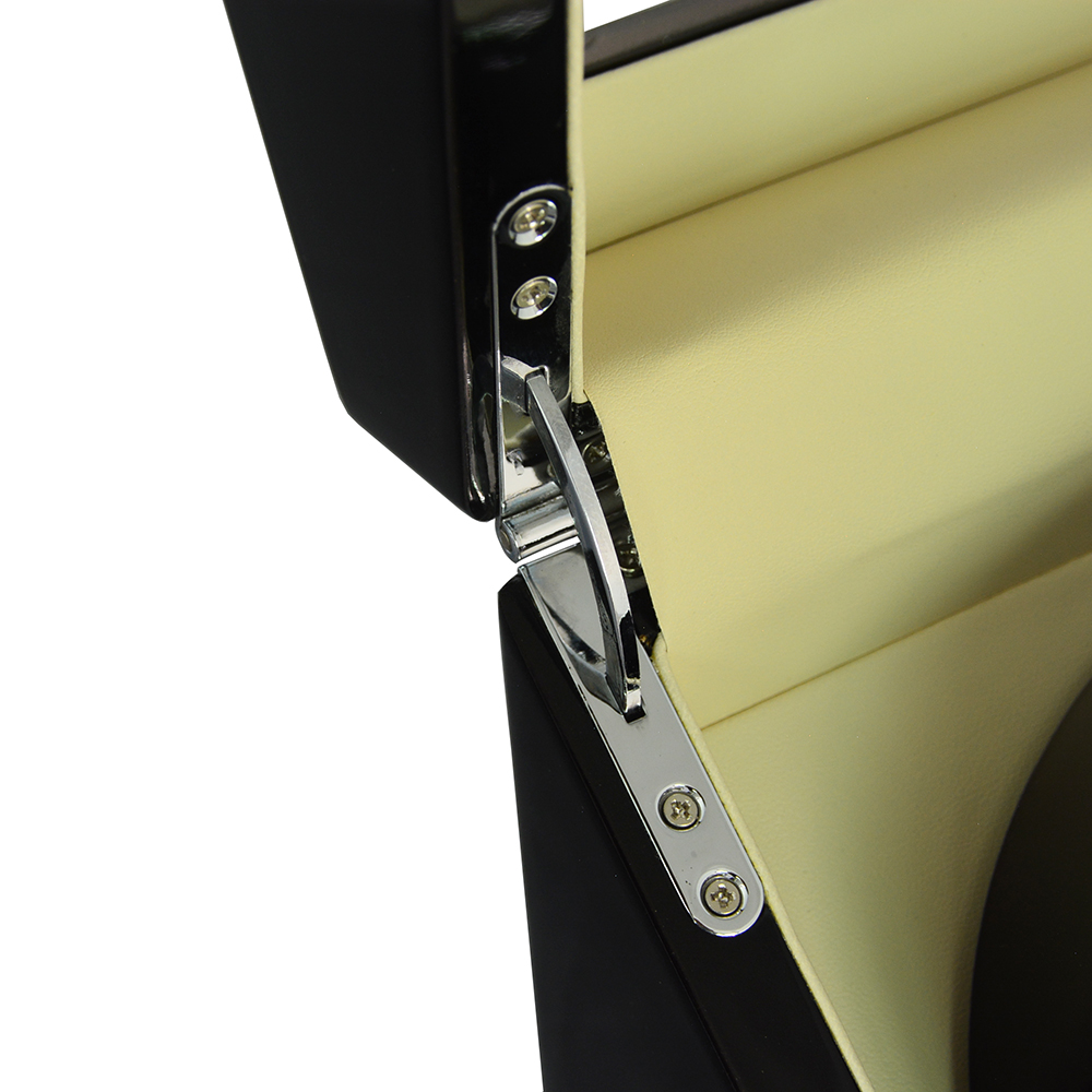 Luxury watch winder displaying four watches through acrylic window