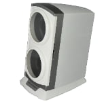 White double watch winder with two vertically arranged glass display windows and black winding holders