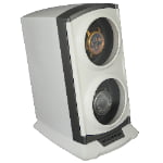 White double watch winder displaying two watches through vertically arranged glass windows