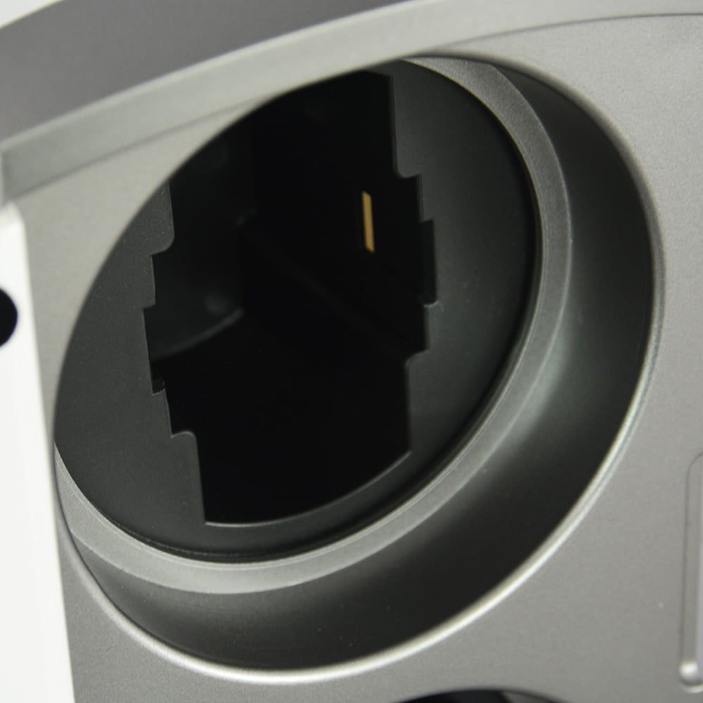 Close-up of black winding module inside double watch winder with matte-painted molded plastic interior