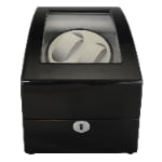 Watch storage and winder box with black glossy exterior and tempered glass display