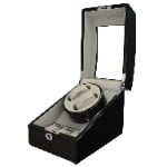 Watch storage and winder box with premium black lacquer finish and display window