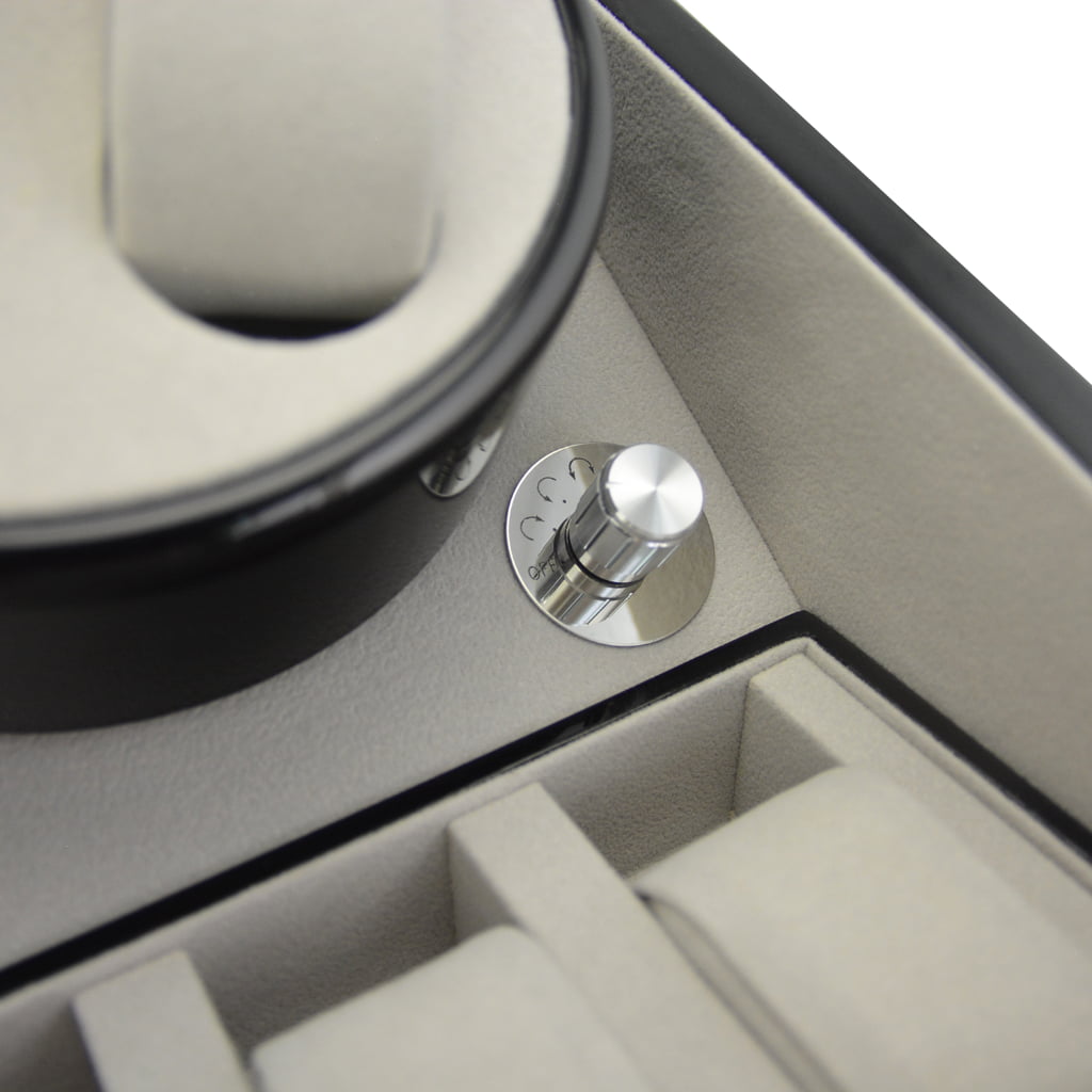 Watch storage and winder box control knob for winding adjustment