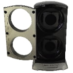 Grey double watch winder with front panel open showing two black winding positions