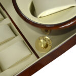 Watch winder display box knob detail with lacquered exterior craftsmanship