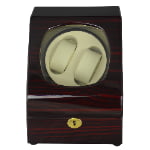 Closed ebony 2-watch winder with high-gloss finish, tempered glass window and front hardware lock