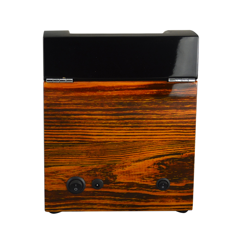 Black zebra wood grain watch winder back side with power socket