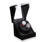 Black automatic watch winder open view with dual winding positions