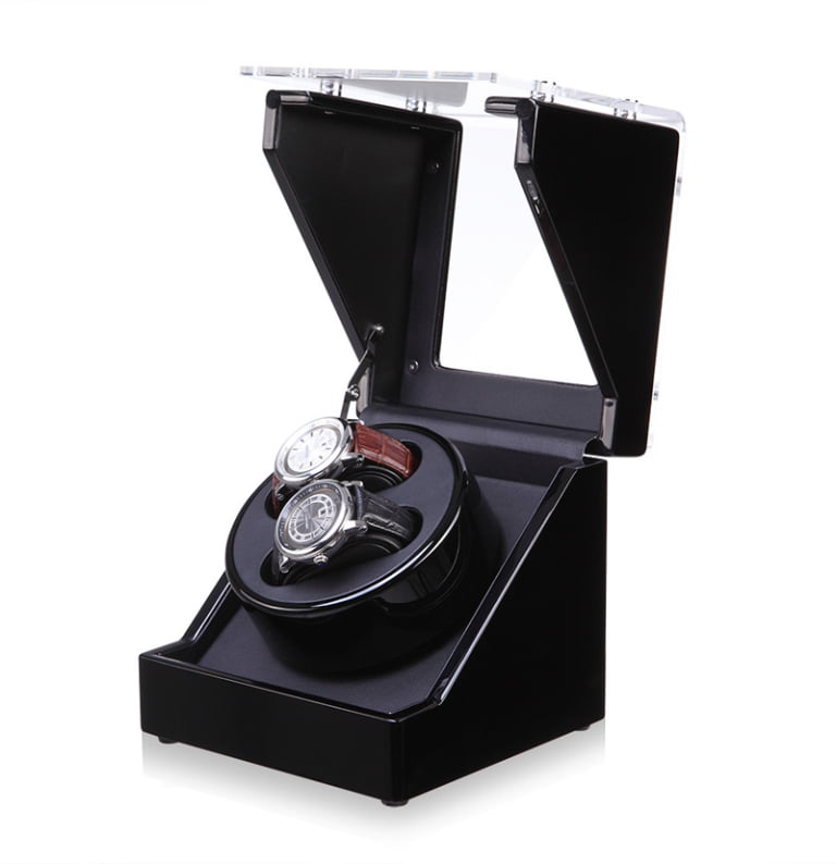 Black High-Gloss Double Winding Positions Watch Winder Case