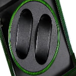 Green watch winder interior with black watch cushions