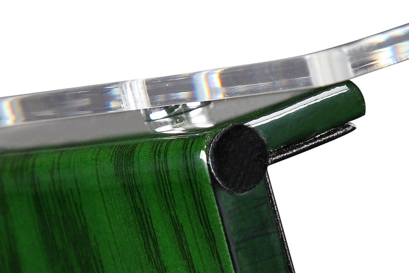 Green lacquer watch winder detail with acrylic display window