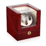 Red watch winder display box with transparent acrylic window and lock