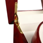 Watch winder gold hinge hardware detail on lacquered case