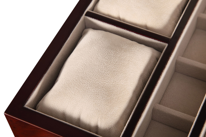 Jewelry box compartment with ring rolls and organized storage sections