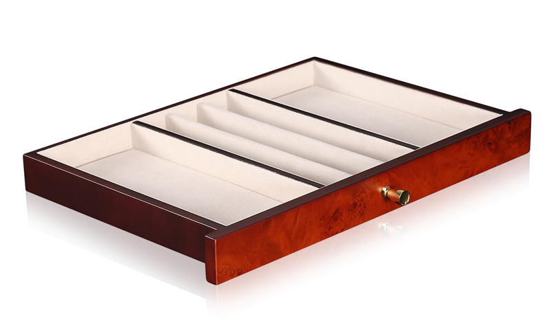 Wooden jewelry organizer drawer with divided storage space