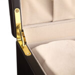 Jewelry box hinge detail with gold hardware fitting