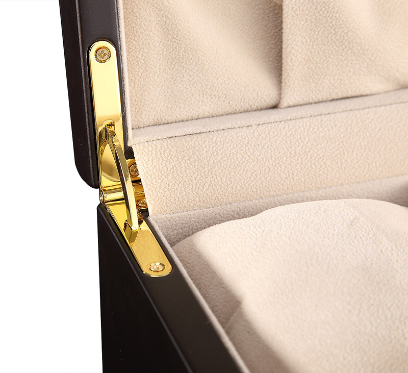 Jewelry box hinge detail with gold hardware fitting