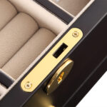 Jewelry box interior showing ring rolls earring panel and necklace storage