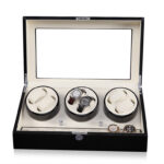 Premium watch winder storage case with tempered glass window and organized interior layout