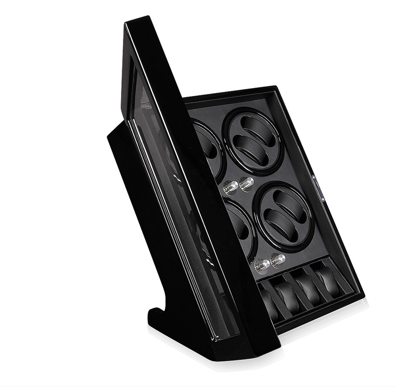 Luxury 8 slot watch display winder with black exterior and black interior design
