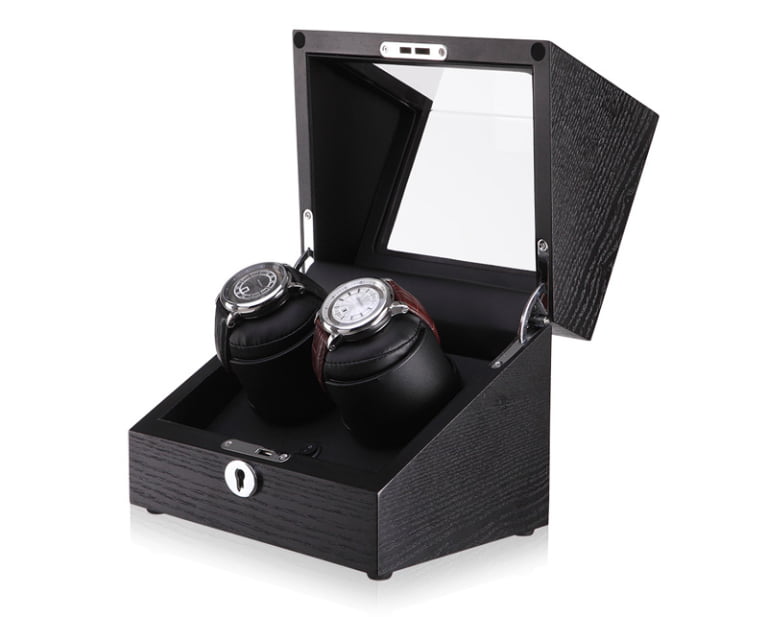 Wood Veneered Double Watch Winder Case with Japanese Motor