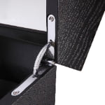 Watch winder case hinge detail with black wood finish
