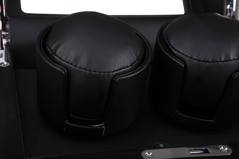 Watch winder case interior with black PU leather watch holders