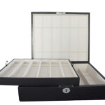 Double tray leather watch strap box with multiple storage sections