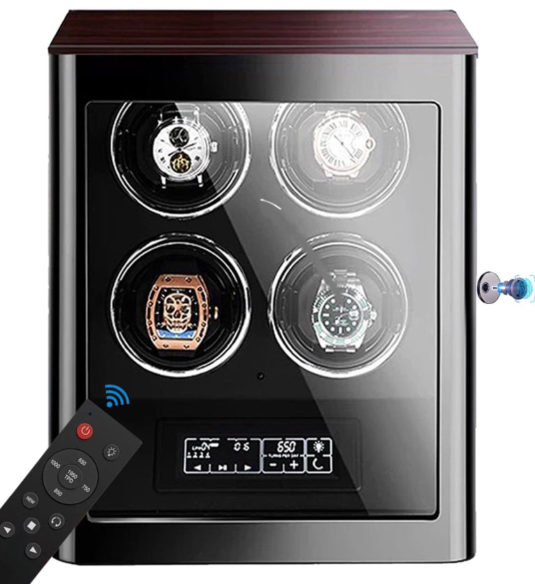 Ebony Finish 4 Watch Winder with Fingerprint Lock and Touchscreen Control