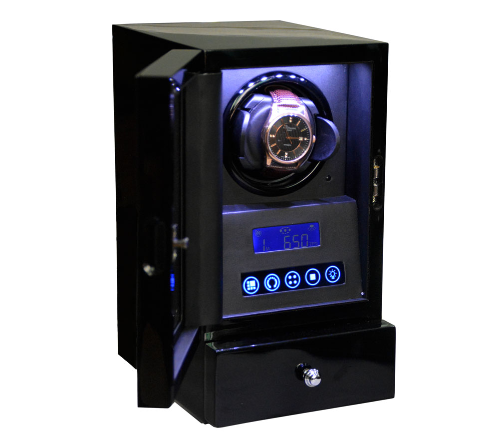 Premium 1 Watch Winder angle side with LED light and door sensor