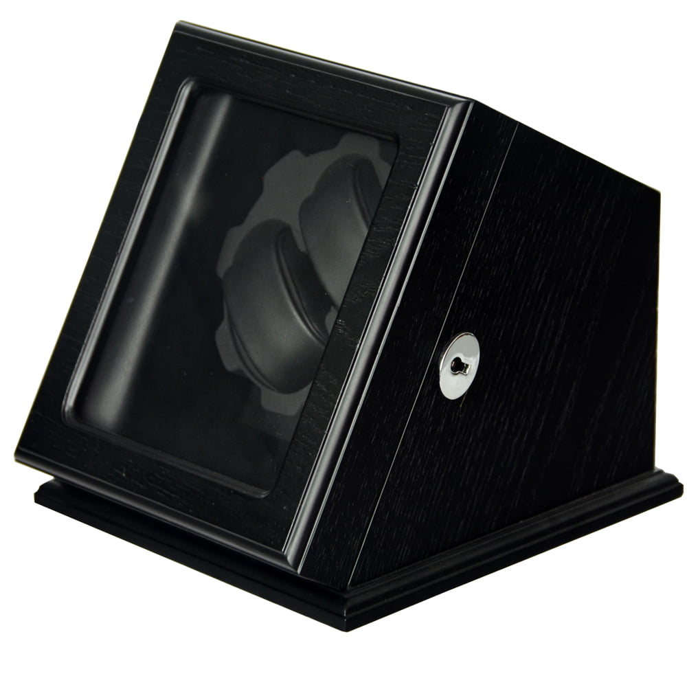 Black wood veneered automatic watch winder safe product view
