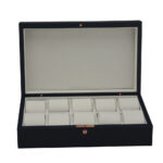 10 slot watch display case with blue PU leather exterior and beige velvet interior