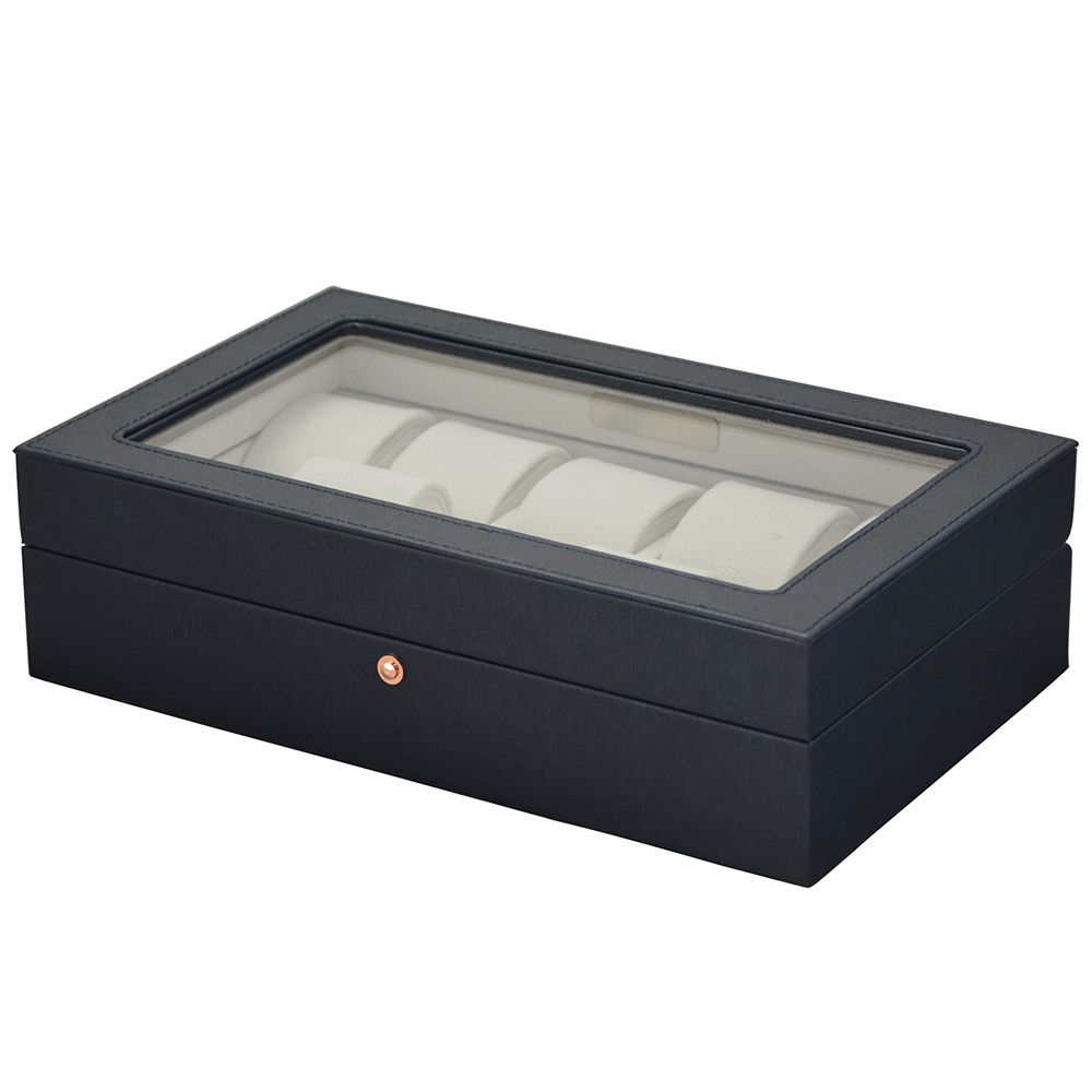 10 watch display case with PU leather exterior and organized watch compartments
