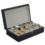 Luxury 10 slot watch display box with organized watch cushions