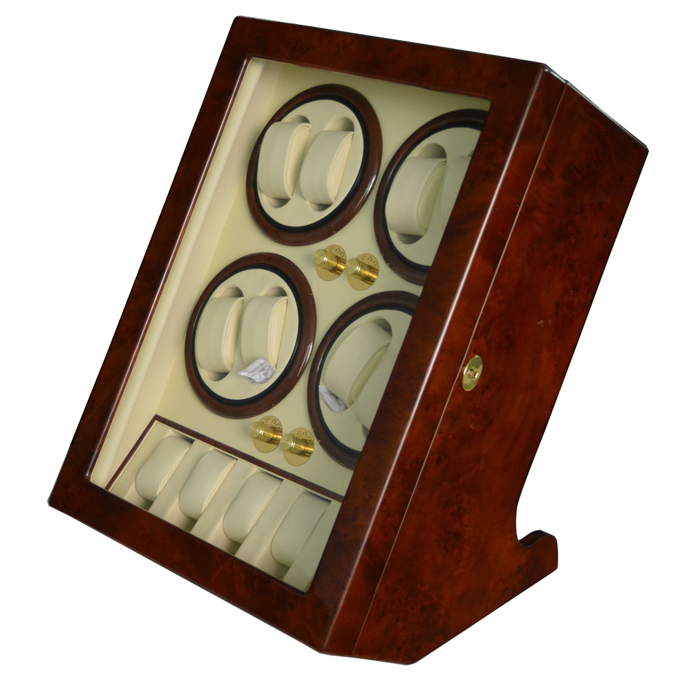 High gloss OEM watch winder with deep yellow exterior and beige interior