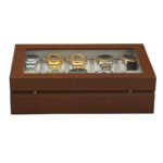 Leather watch collection storage case with 10 compartments and beige velvet interior