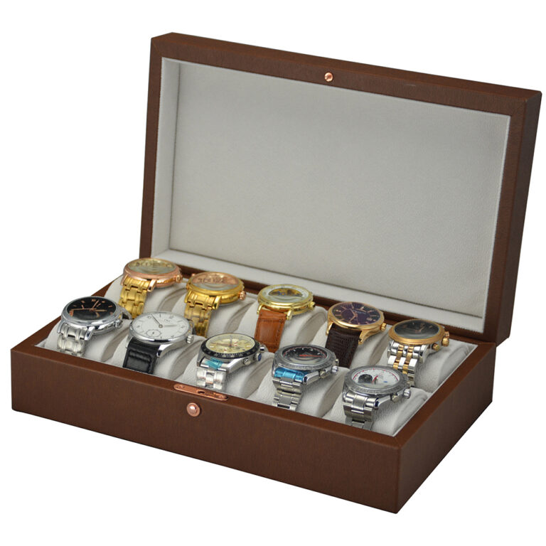 Brown PU Leather 10 Slots Watch Organizer