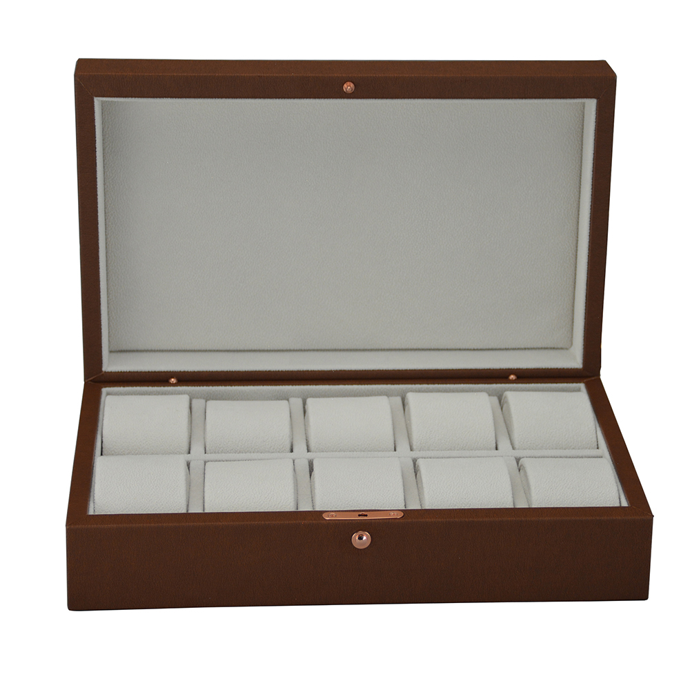 10 watch leatherette storage case with multiple watch compartments