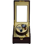 Custom watch winder open view with beige PU leather interior and storage compartments