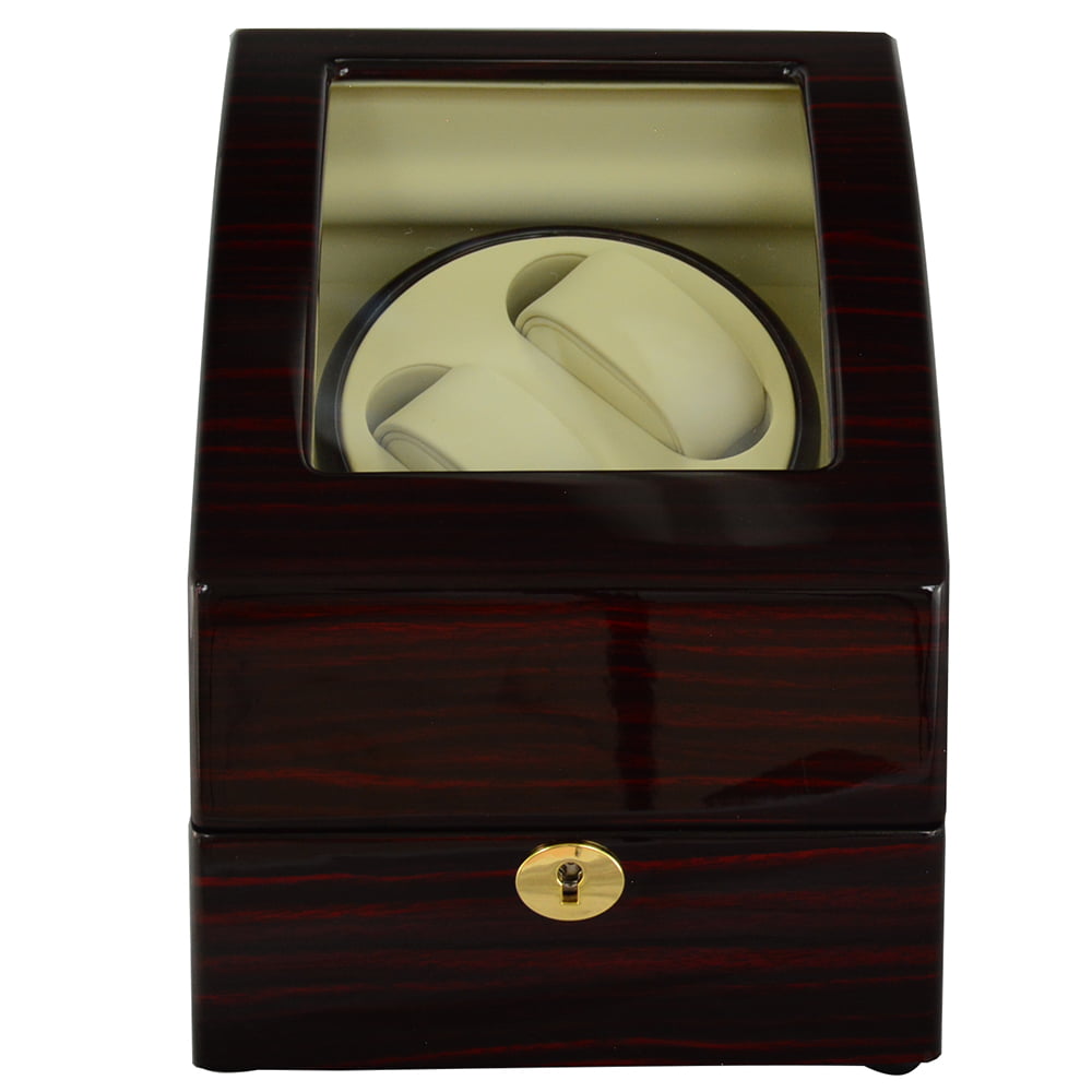 Custom watch winder with ebony glossy exterior and tempered glass display window
