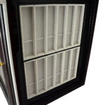 48-slot watch strap display cabinet with beige velvet-wrapped interior and divided strap compartments