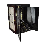 Watch strap display cabinet with multiple drawers and ebony lacquered exterior
