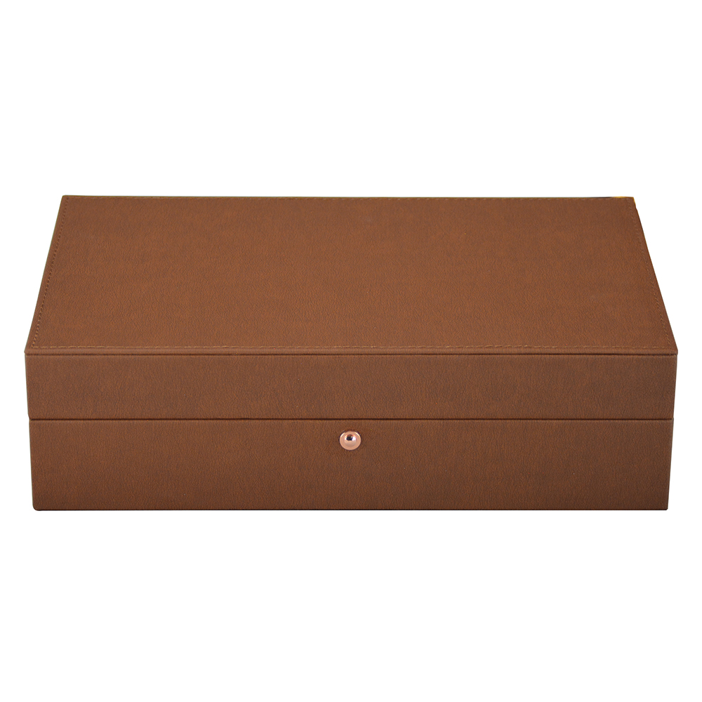 10 watch display box with brown exterior and beige interior for presentation