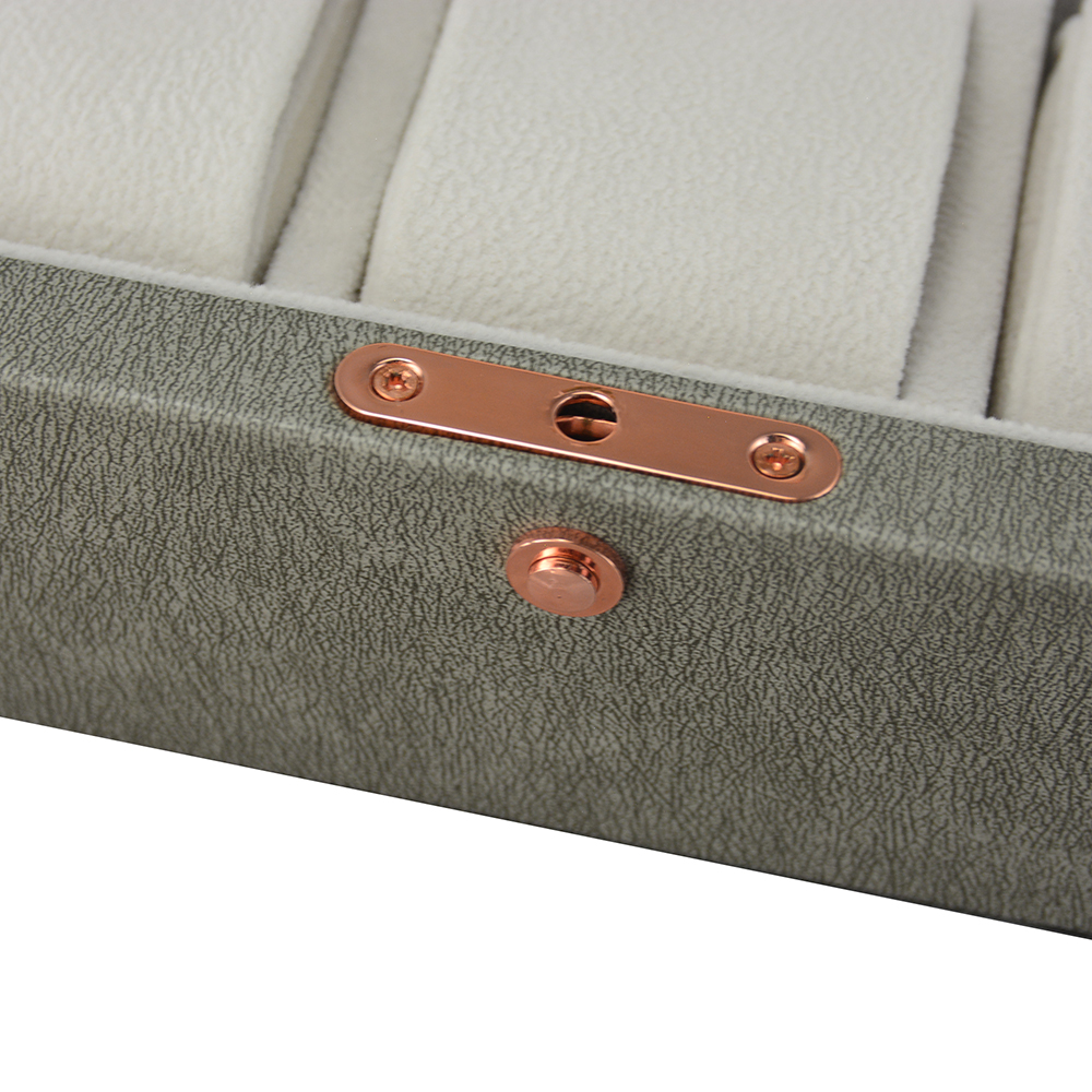 Hinged watch collection storage case with structured leather exterior
