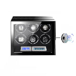 Front view of 6 watch winder with fingerprint lock, tempered glass and six watch positions