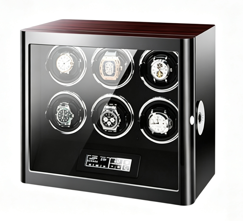 GC03-L85EB-L-ARF fingerprint watch winder with ebony exterior and six winding positions