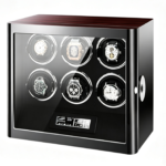 GC03-L85EB-L-ARF fingerprint watch winder with ebony exterior and six winding positions