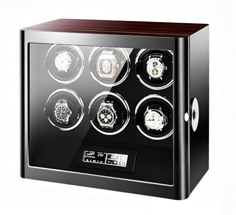 Ebony High-Gloss Finish 6 Watch Winder with Fingerprint Lock